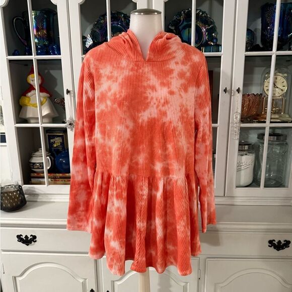 Lane Bryant Tie-Dye Hooded Top Waffle Knit Tunic Size 14/16 - Picture 1 of 9